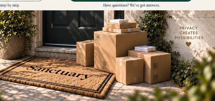 Sanctuary packages at a flower-lined doorstep